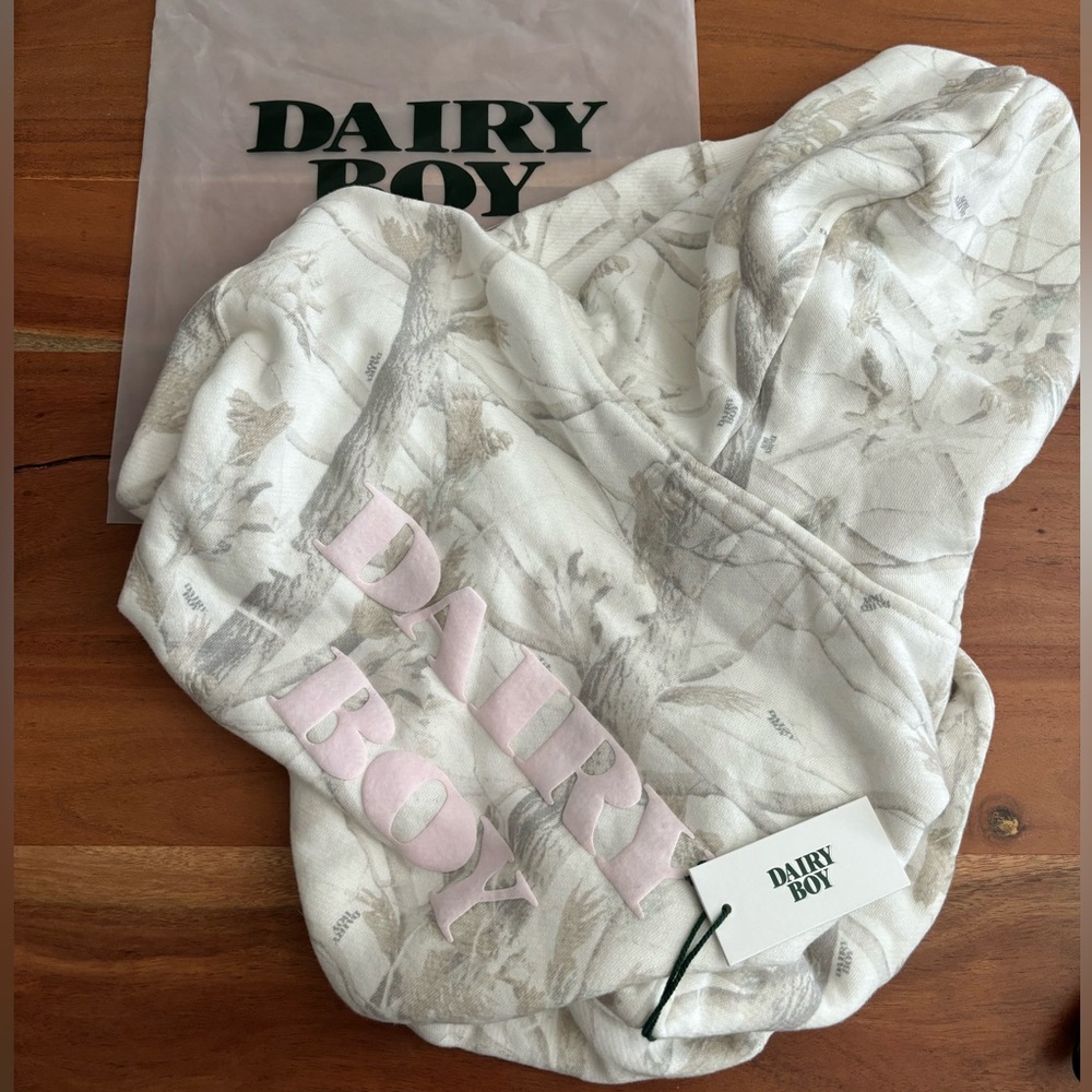 Dairy Boy Woodland Camo Hoodie - Pink Logo NWT